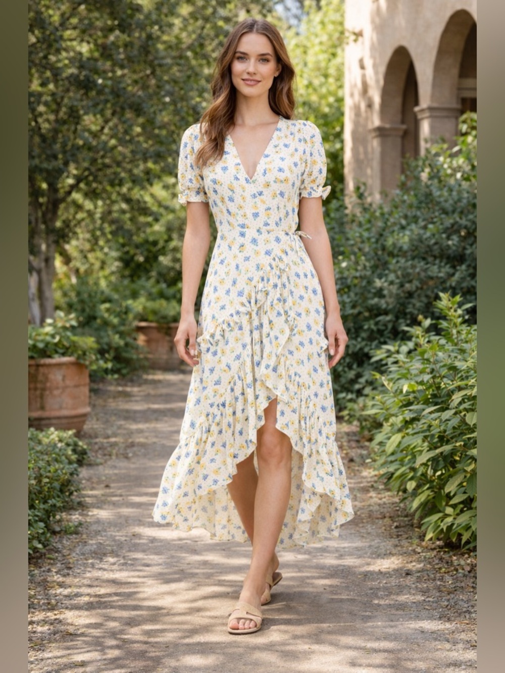 Lost + Wander Mama Mia Ruffled Floral Wrap Dress NWT